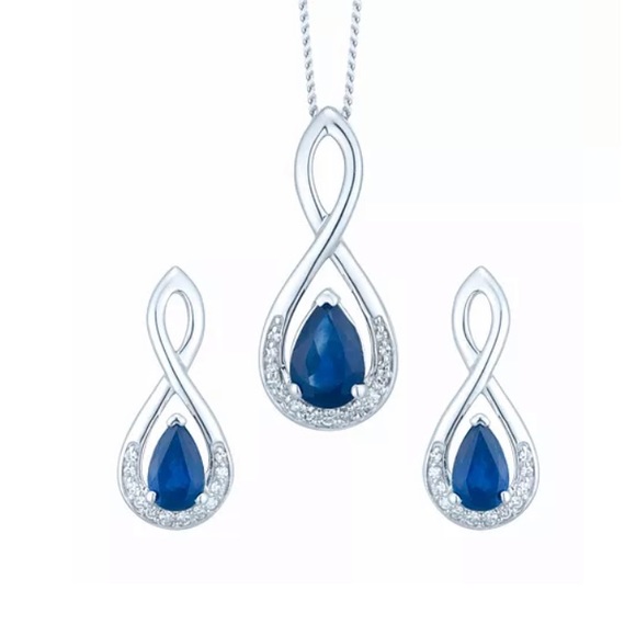 9ct sapphire and diamond earrings and pendant.